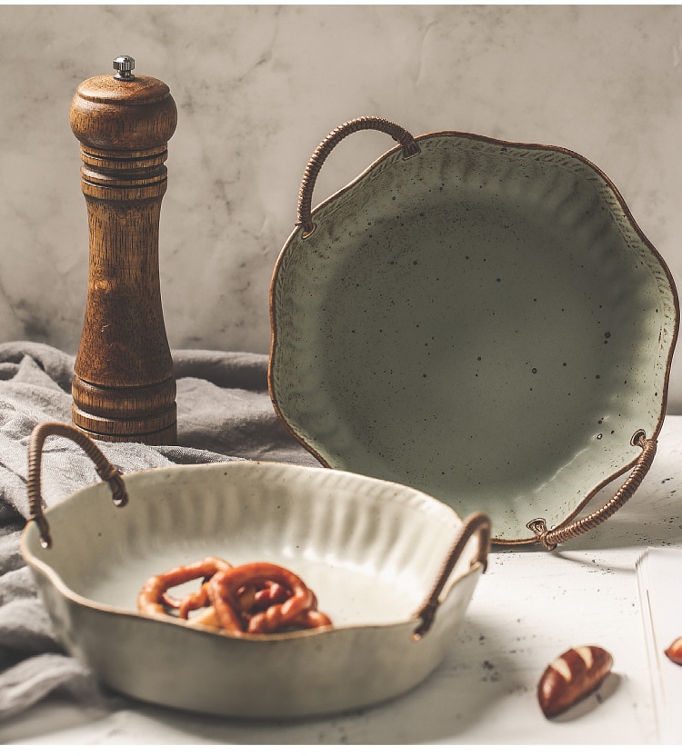 Title 2, Vintage Rough Pottery Portable Fruit Plate