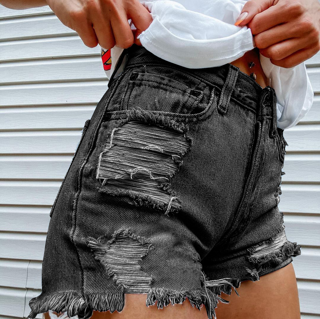 Title 3, Shorts jeans rasgados de moda com estampa de mo...