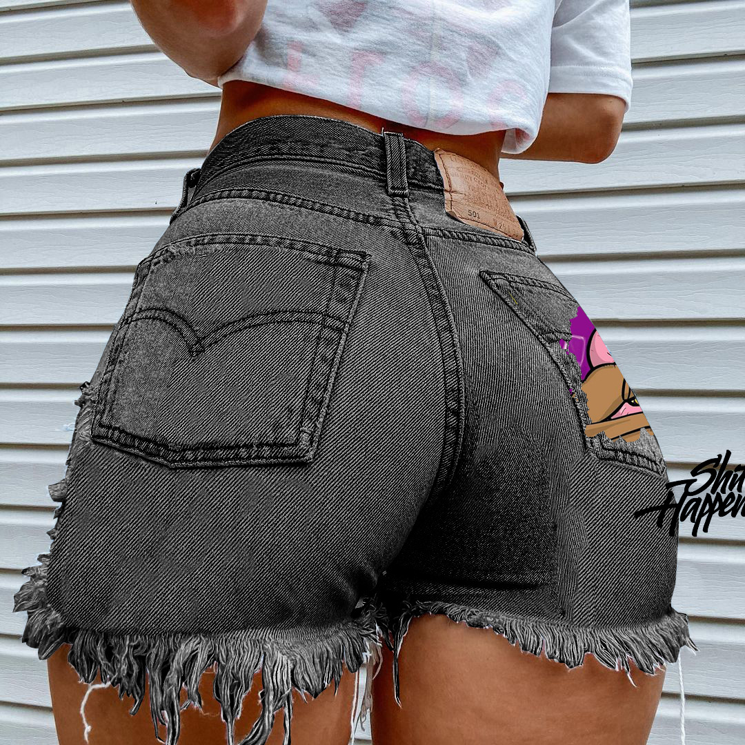 Title 8, Shorts jeans rasgados de moda com estampa de mo...