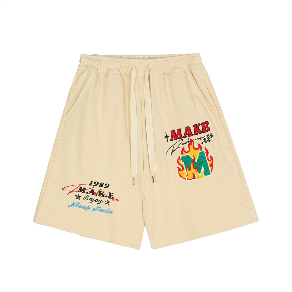 Title 1, Shorts casuais com letras bordadas em chamas