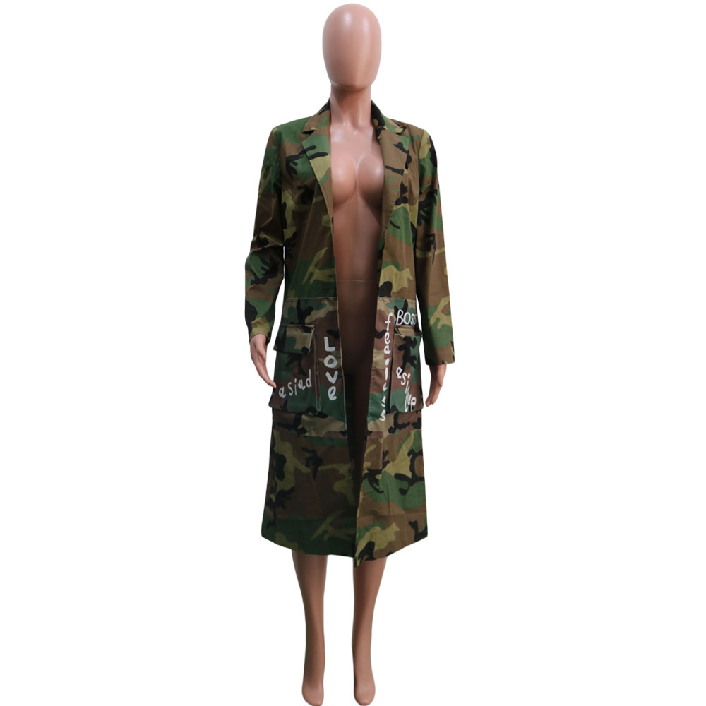 Title 3, Dames lange camouflage jas, casual Europees-Ame...