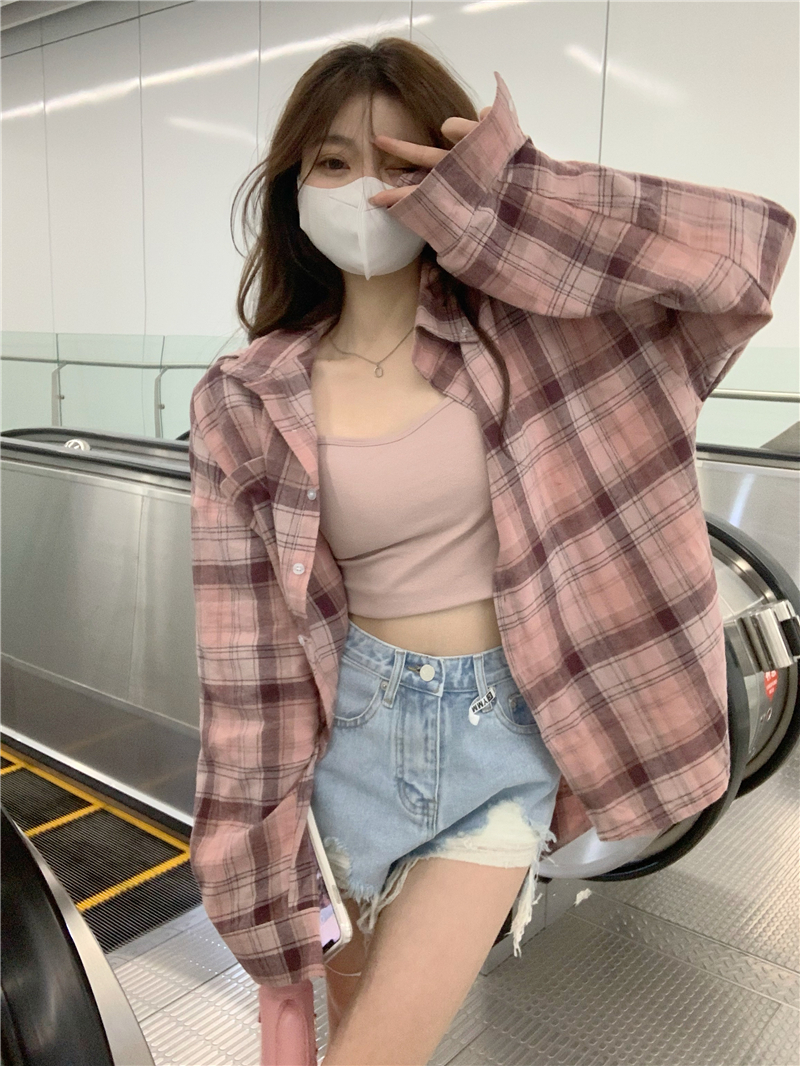 Title 8, Polo Collar Plaid Shirt Jacket Women