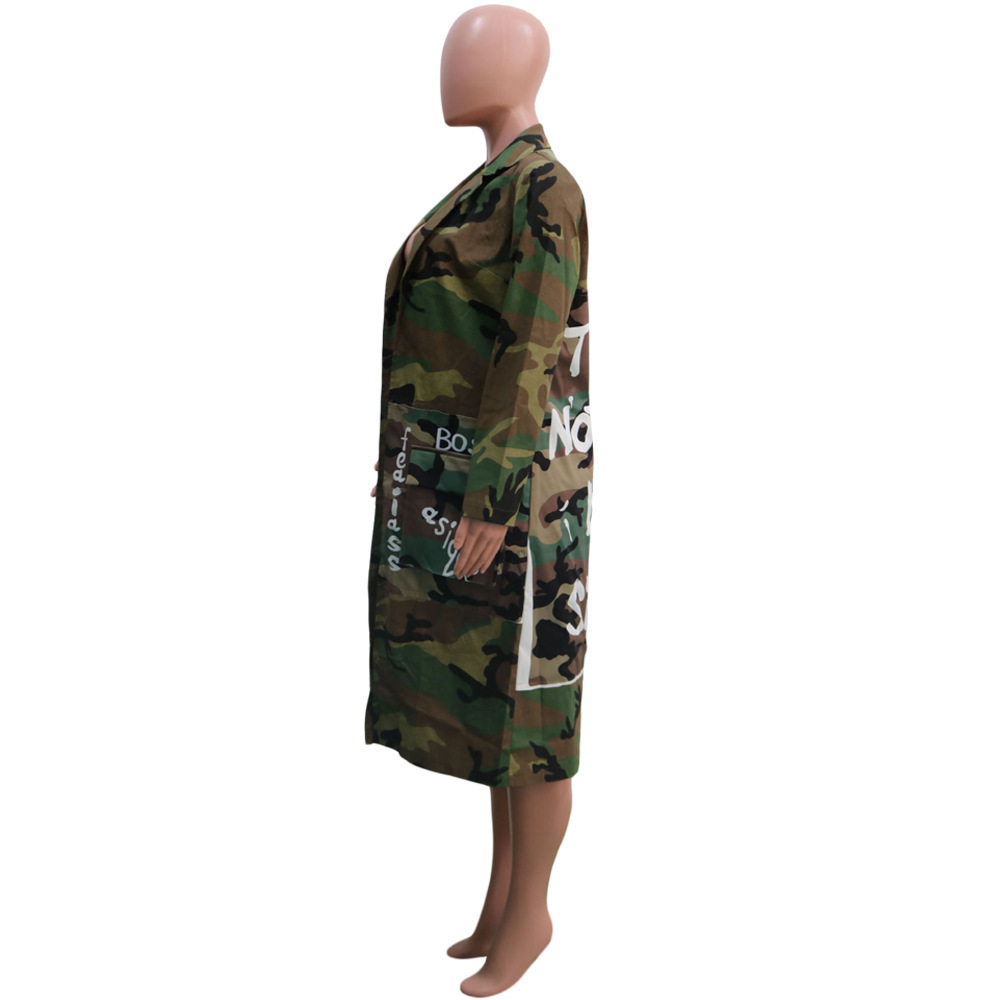 Title 5, Dames lange camouflage jas, casual Europees-Ame...