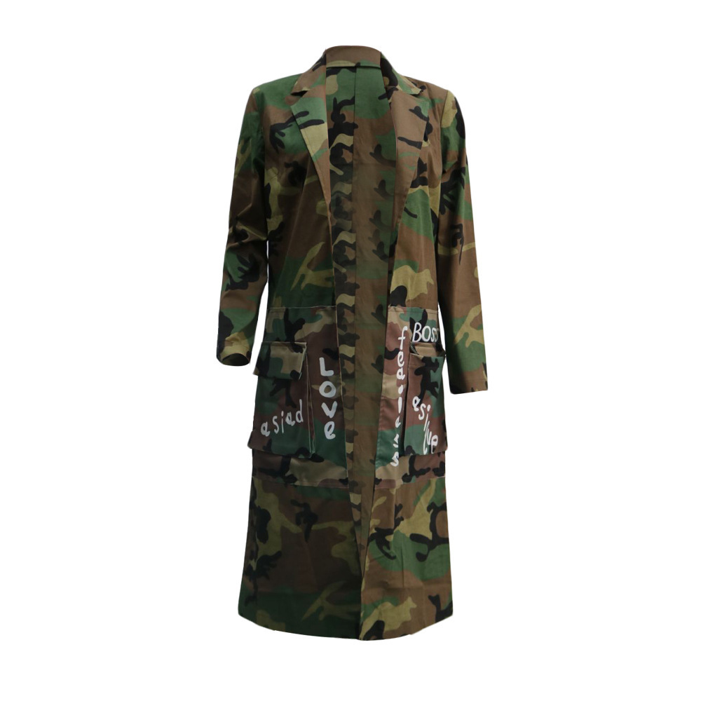 Title 6, Dames lange camouflage jas, casual Europees-Ame...