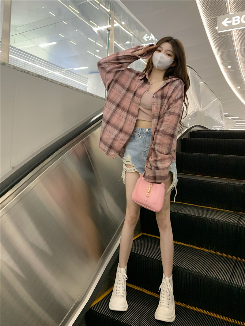 Title 16, Polo Collar Plaid Shirt Jacket Women