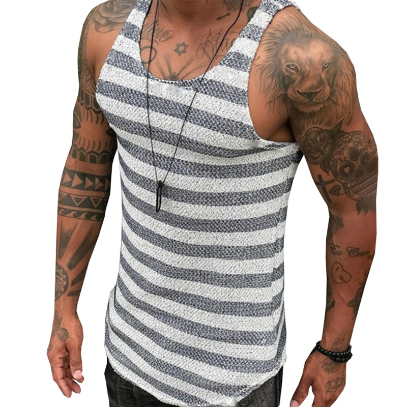 Title 1, Mens Fashion Striped Knitted Sweater Sexy Slee...