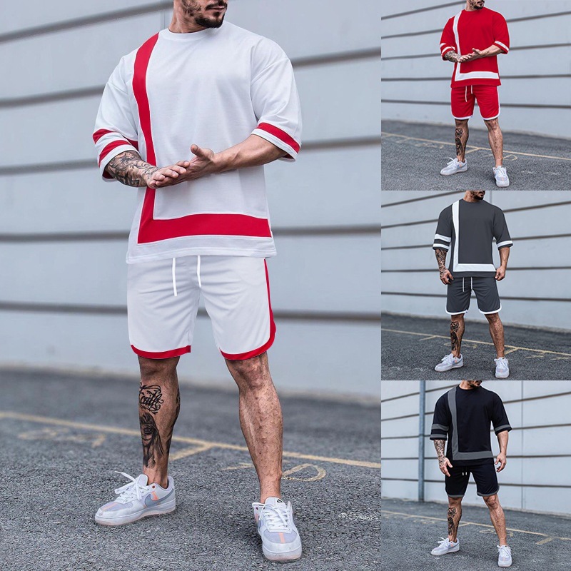 Title 3, Herren Colorblock Crew Neck Kurzarm Shorts Anzu...