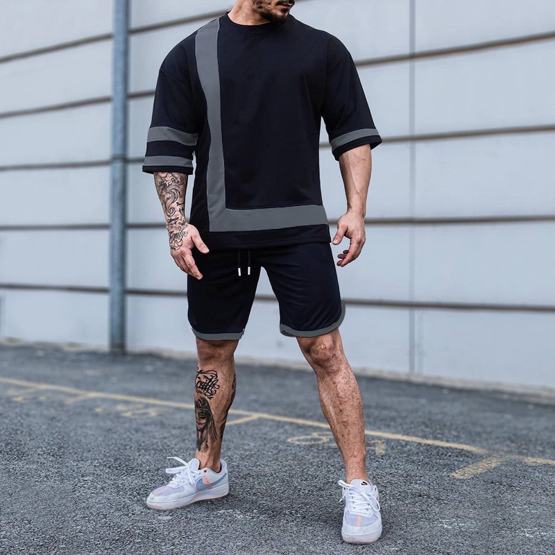 Title 4, Heren colorblock crew neck korte mouwen shorts ...