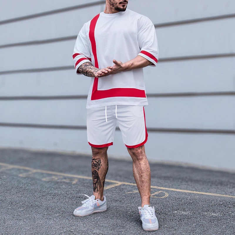 Title 5, Heren colorblock crew neck korte mouwen shorts ...