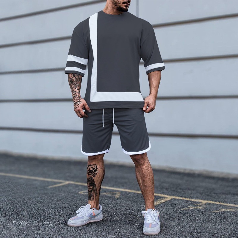 Title 7, Heren colorblock crew neck korte mouwen shorts ...