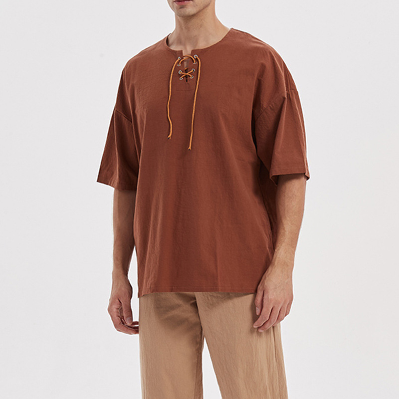 Title 7, Heren Vintage Strap Solid Middeleeuwse shirt, p...