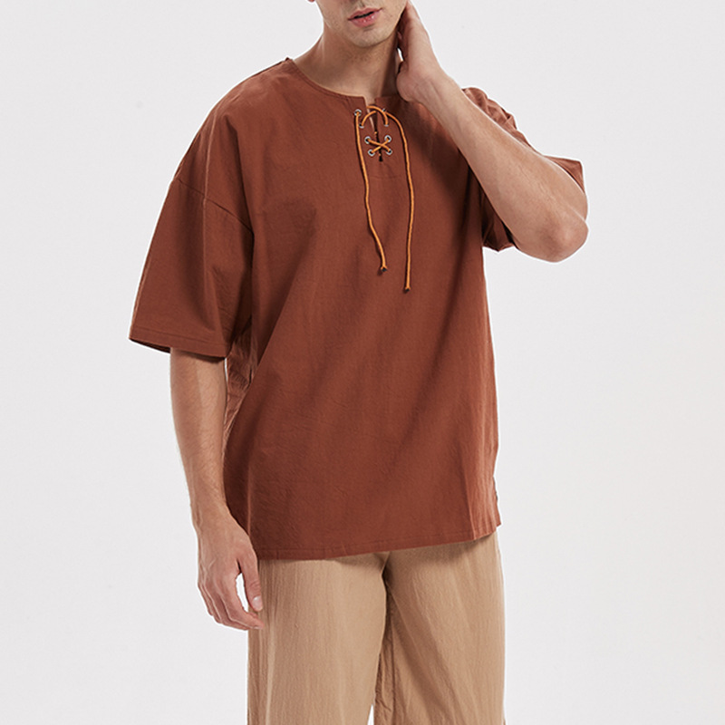 Title 12, Heren Vintage Strap Solid Middeleeuwse shirt, p...