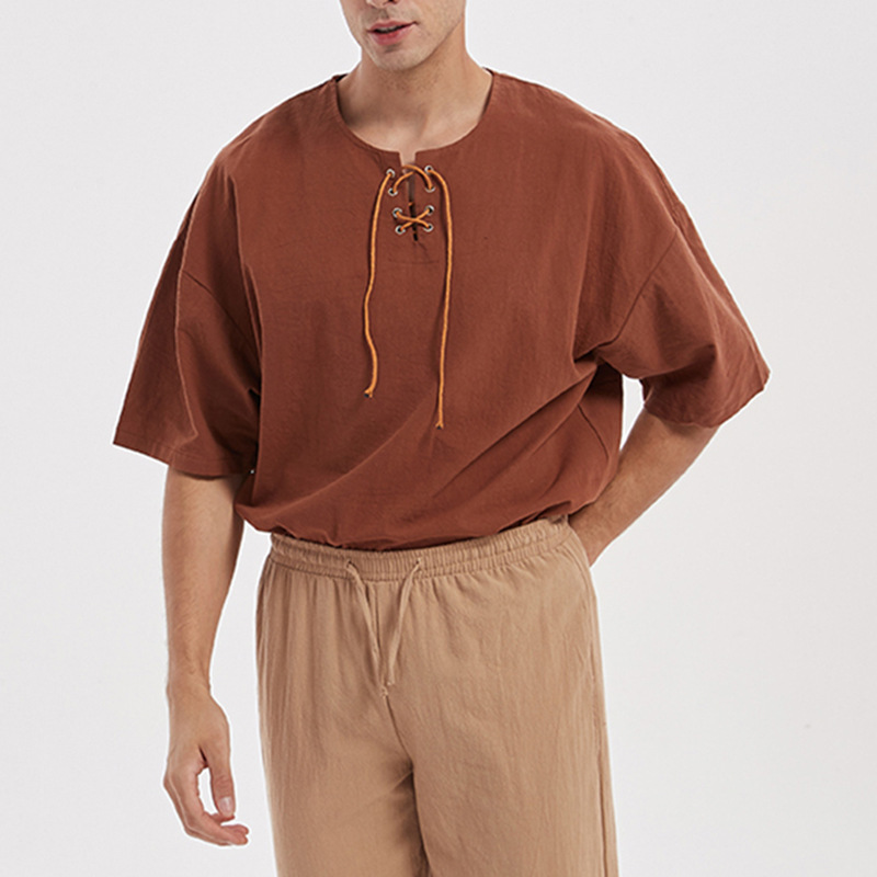 Title 19, Heren Vintage Strap Solid Middeleeuwse shirt, p...