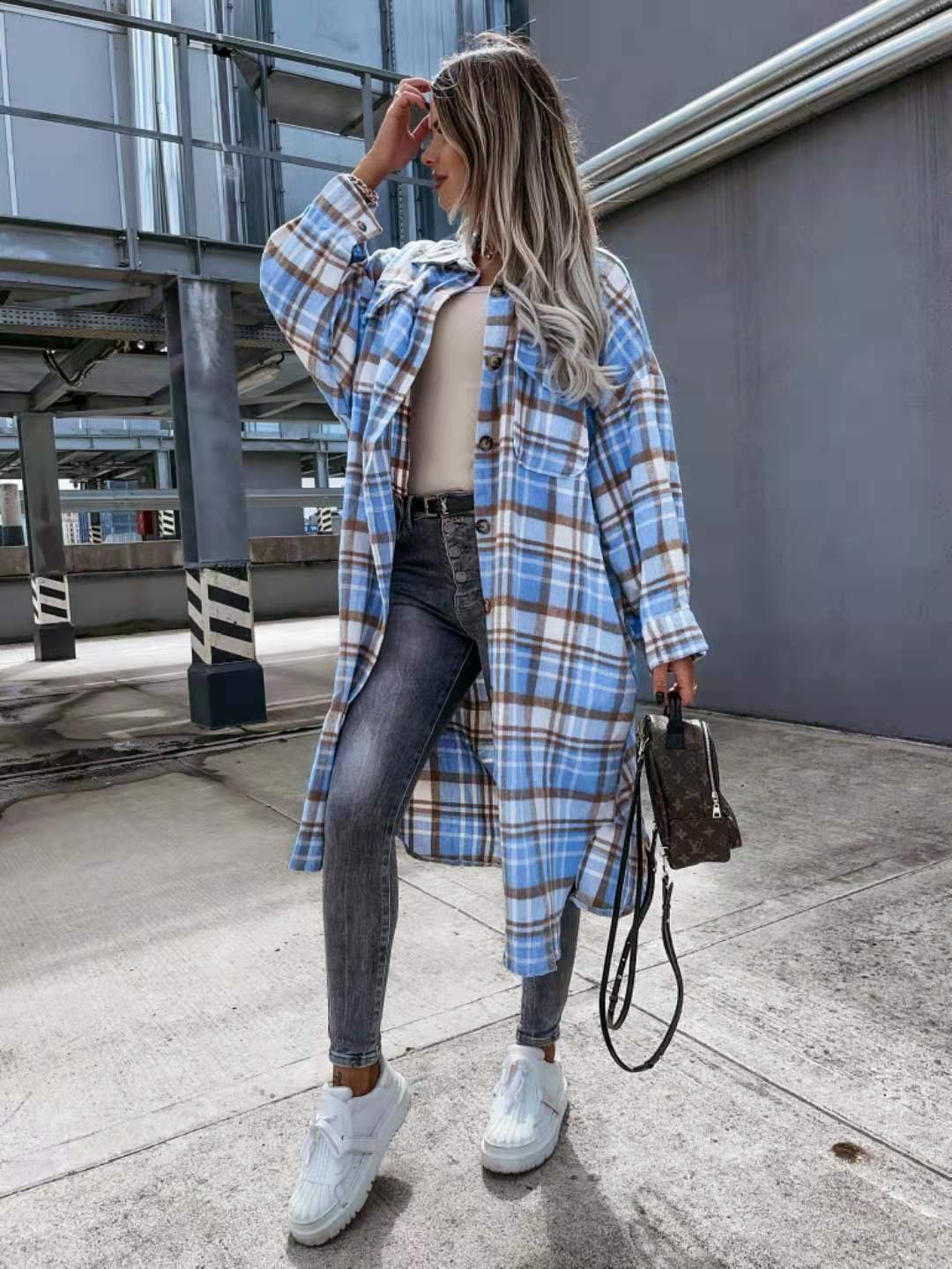 Title 1, New Style Lengthened Plaid Shirt Jacket Womens...