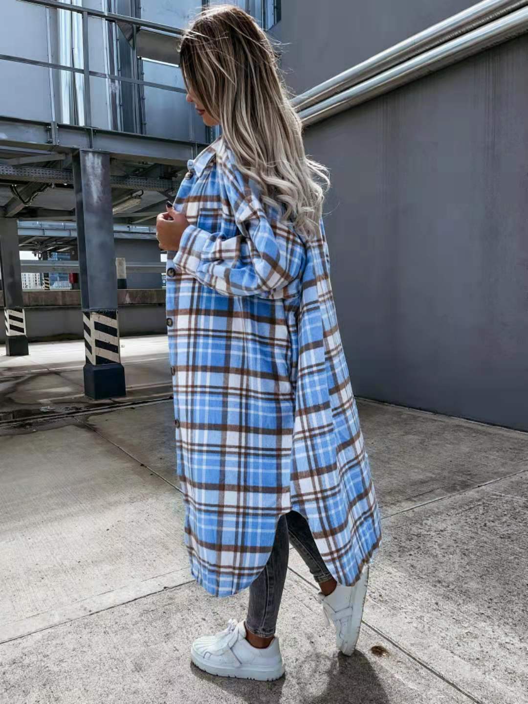 Title 3, New Style Lengthened Plaid Shirt Jacket Womens...