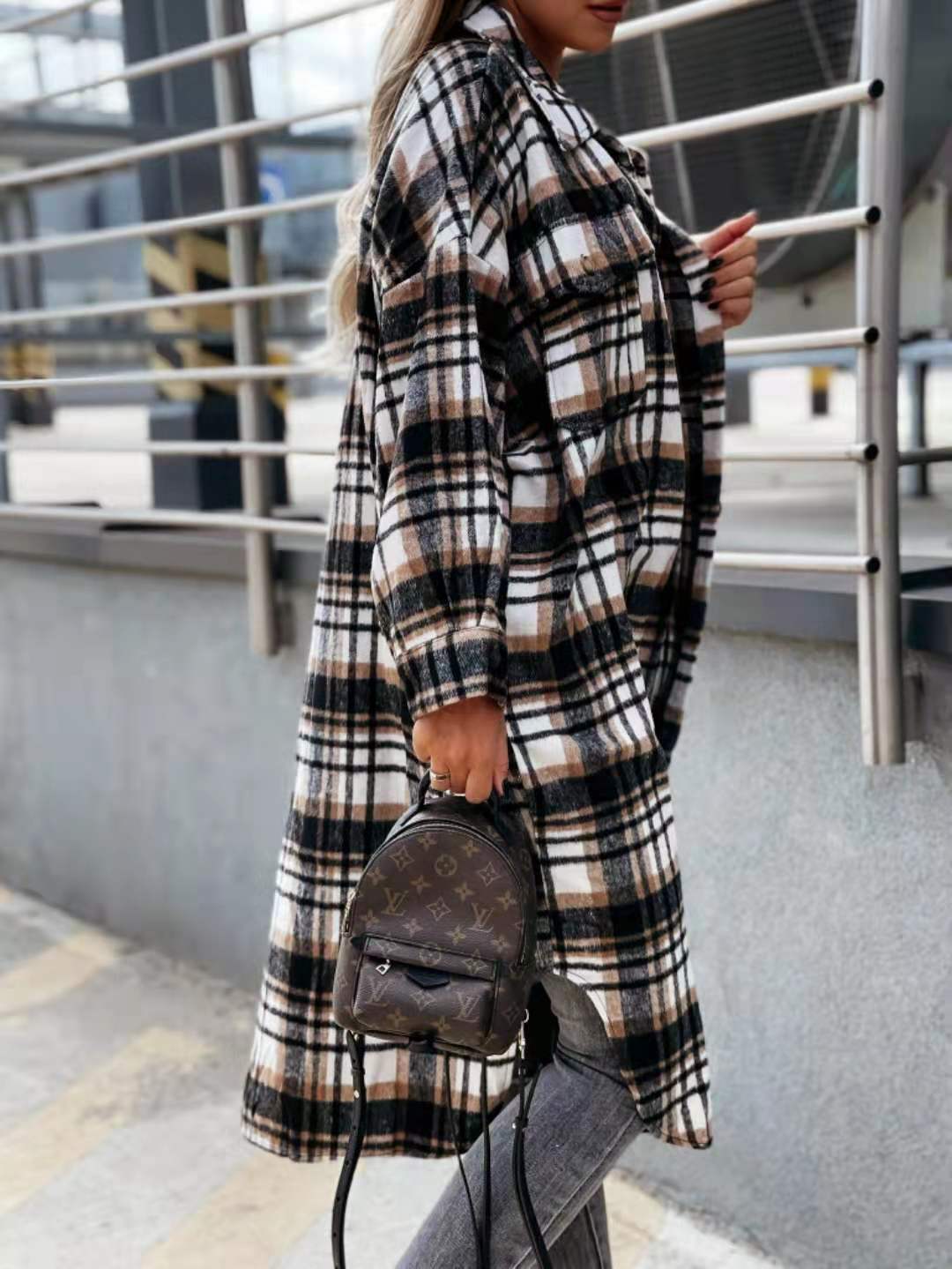 Title 4, New Style Lengthened Plaid Shirt Jacket Womens...