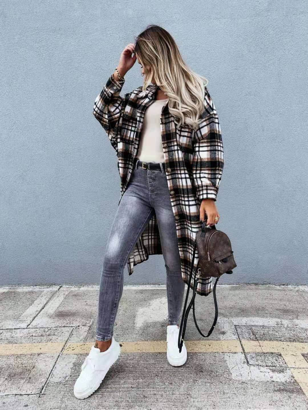 Title 11, New Style Lengthened Plaid Shirt Jacket Womens...