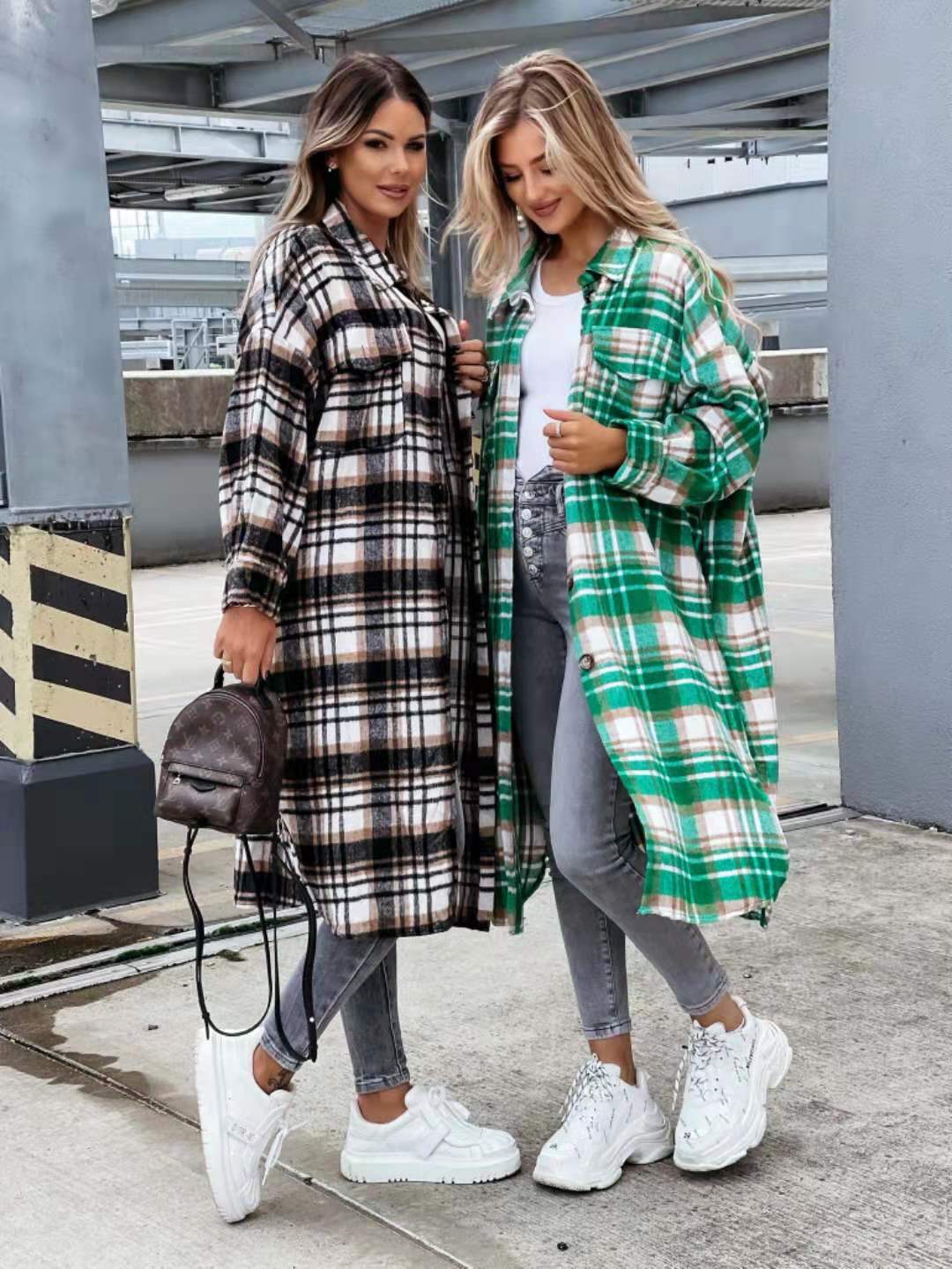 Title 13, New Style Lengthened Plaid Shirt Jacket Womens...