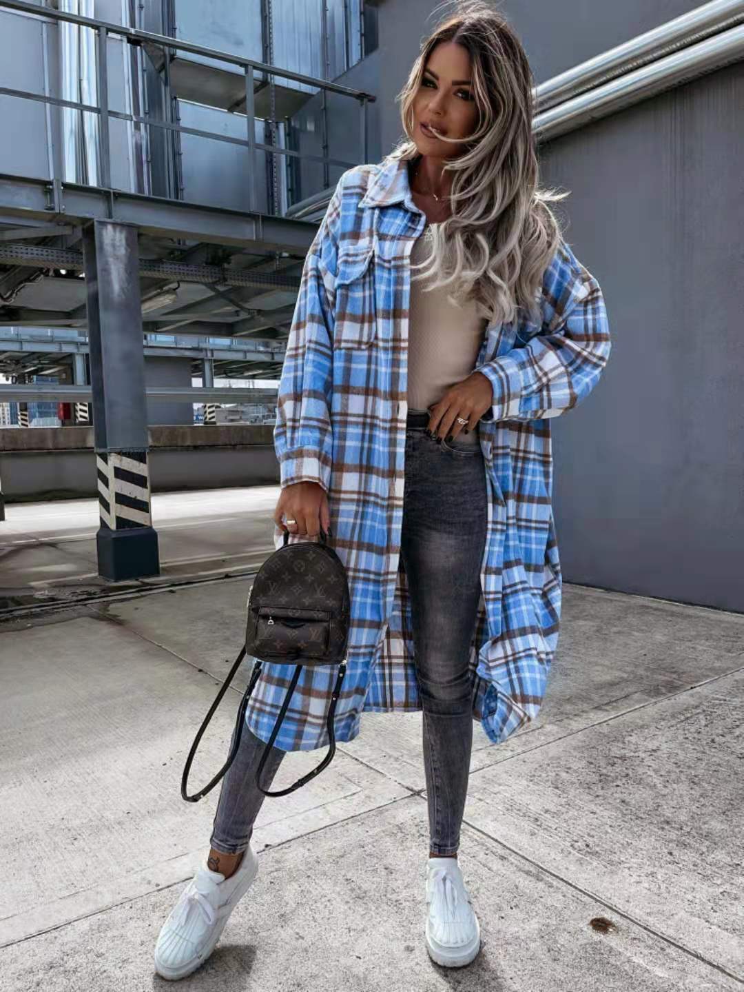 Title 20, New Style Lengthened Plaid Shirt Jacket Womens...