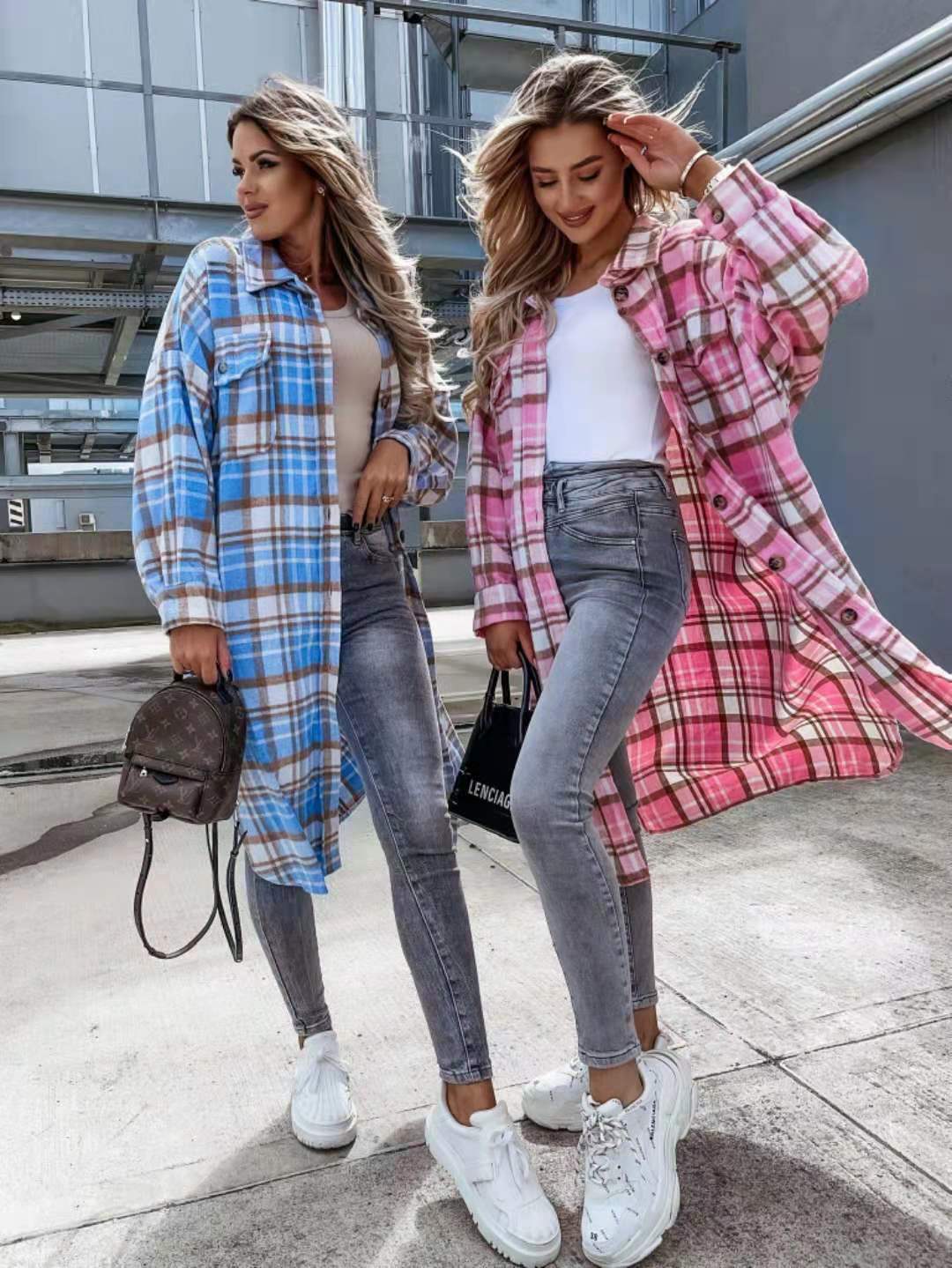 Title 22, New Style Lengthened Plaid Shirt Jacket Womens...