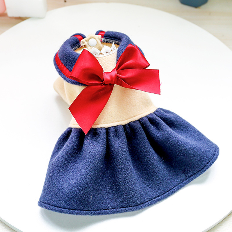 Title 2, Cute dog cat clothes, navy blue bow student pri...