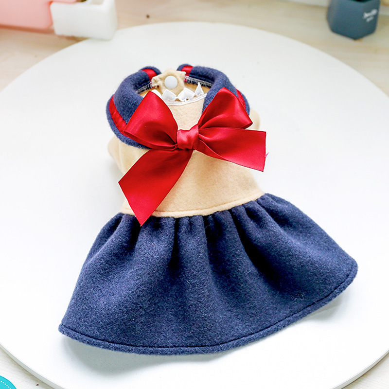 Title 3, Cute dog cat clothes, navy blue bow student pri...