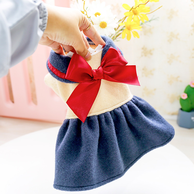 Title 4, Cute dog cat clothes, navy blue bow student pri...