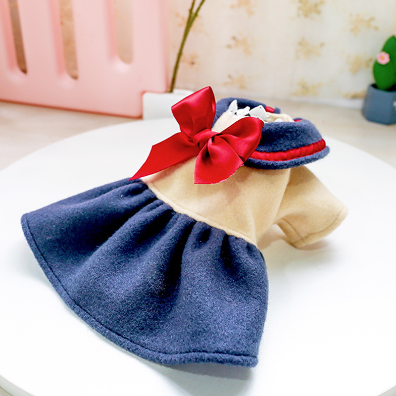 Title 6, Cute dog cat clothes, navy blue bow student pri...