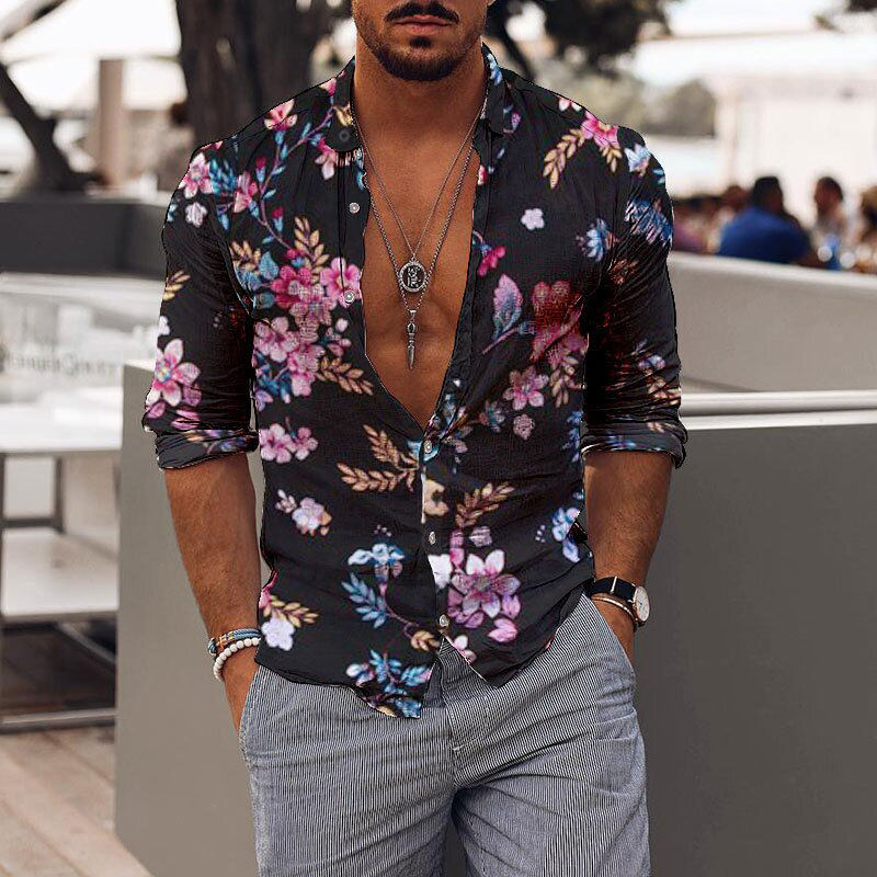 Title 4, Camisa Floral Romántica Casual de Hombre para V...