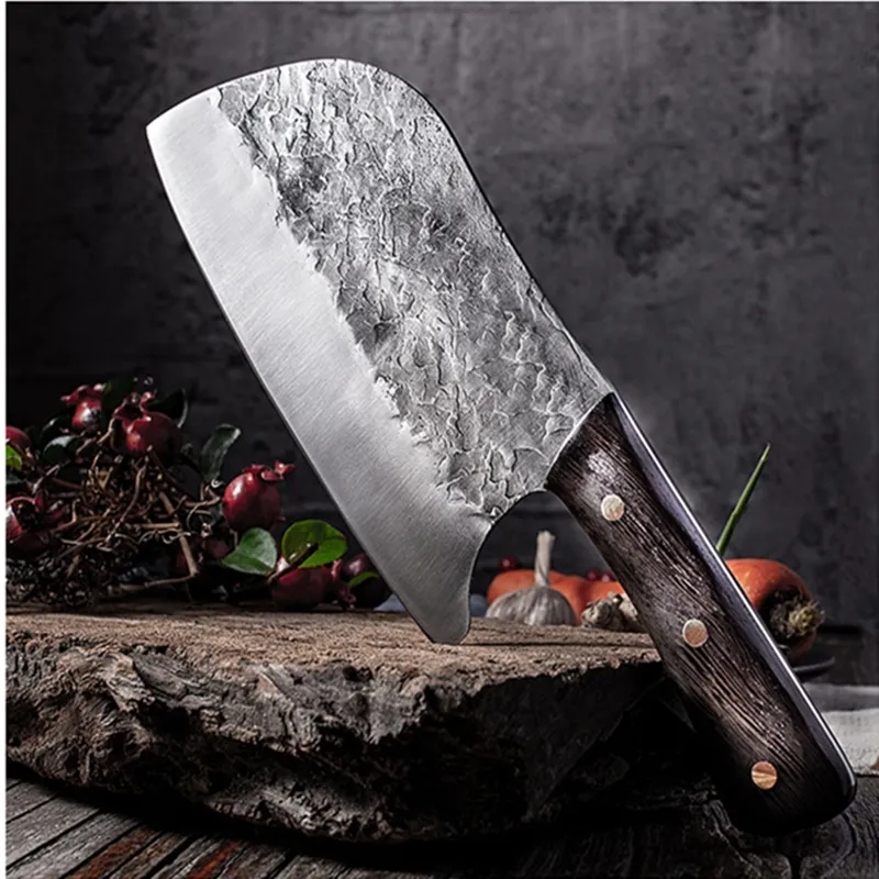 Dropshipping Handmade Full Tang Forged High-carbon Steel Wenge wood handle Kitchen Knives China Chef Cleaver Butcher knife