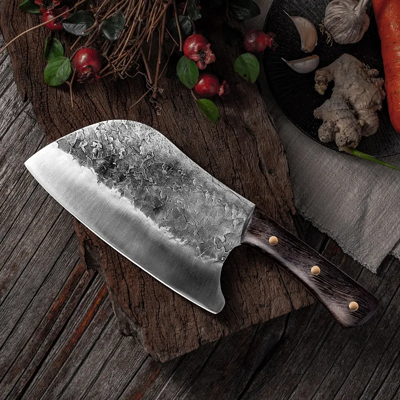 Dropshipping Handmade Full Tang Forged High-carbon Steel Wenge wood handle Kitchen Knives China Chef Cleaver Butcher knife