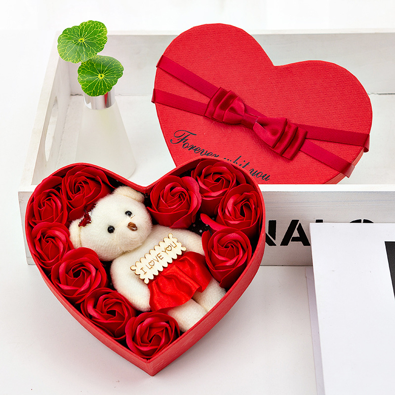 Title 1, Soap Flower Rose Gift Box with Bear for Christm...