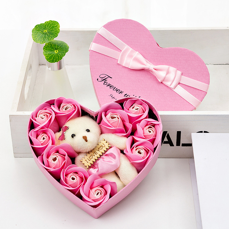 Title 2, Soap Flower Rose Gift Box with Bear for Christm...