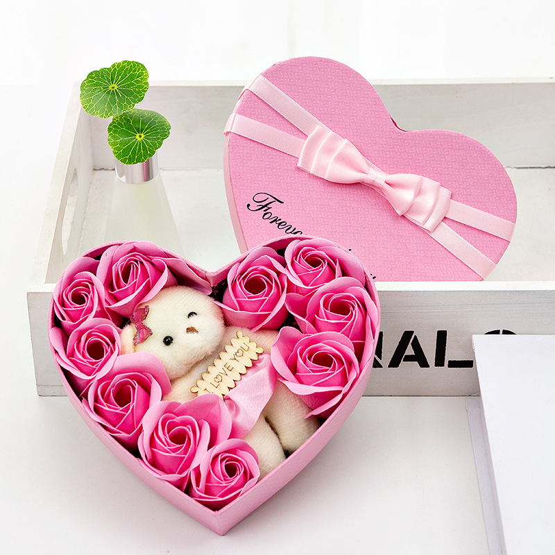 Title 3, Soap Flower Rose Gift Box with Bear for Christm...