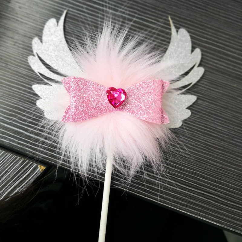 Title 7, Romantic Heart Pink Sliver Angel Wings Cake Fla...