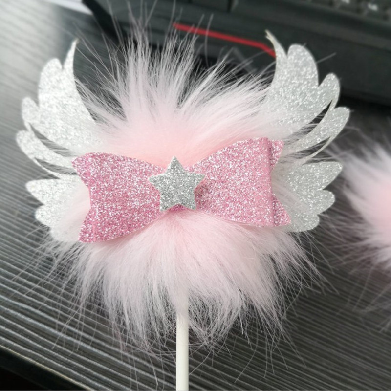 Title 8, Romantic Heart Pink Sliver Angel Wings Cake Fla...