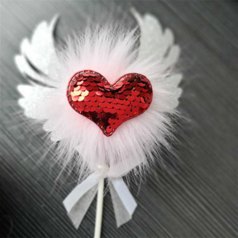 Title 12, Romantic Heart Pink Sliver Angel Wings Cake Fla...