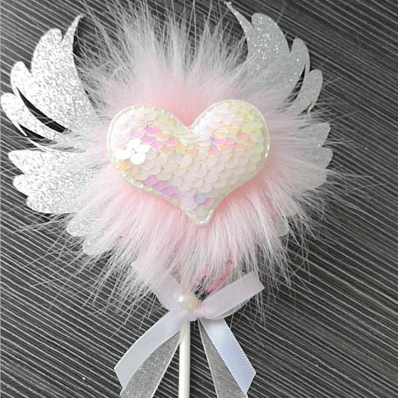 Title 13, Romantic Heart Pink Sliver Angel Wings Cake Fla...