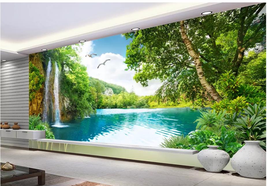 Title 3, Papel pintado 3D para pared salón, paisaje cascada