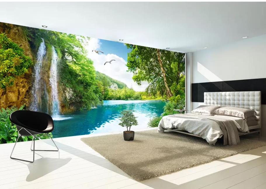 Title 4, Papel pintado 3D para pared salón, paisaje cascada