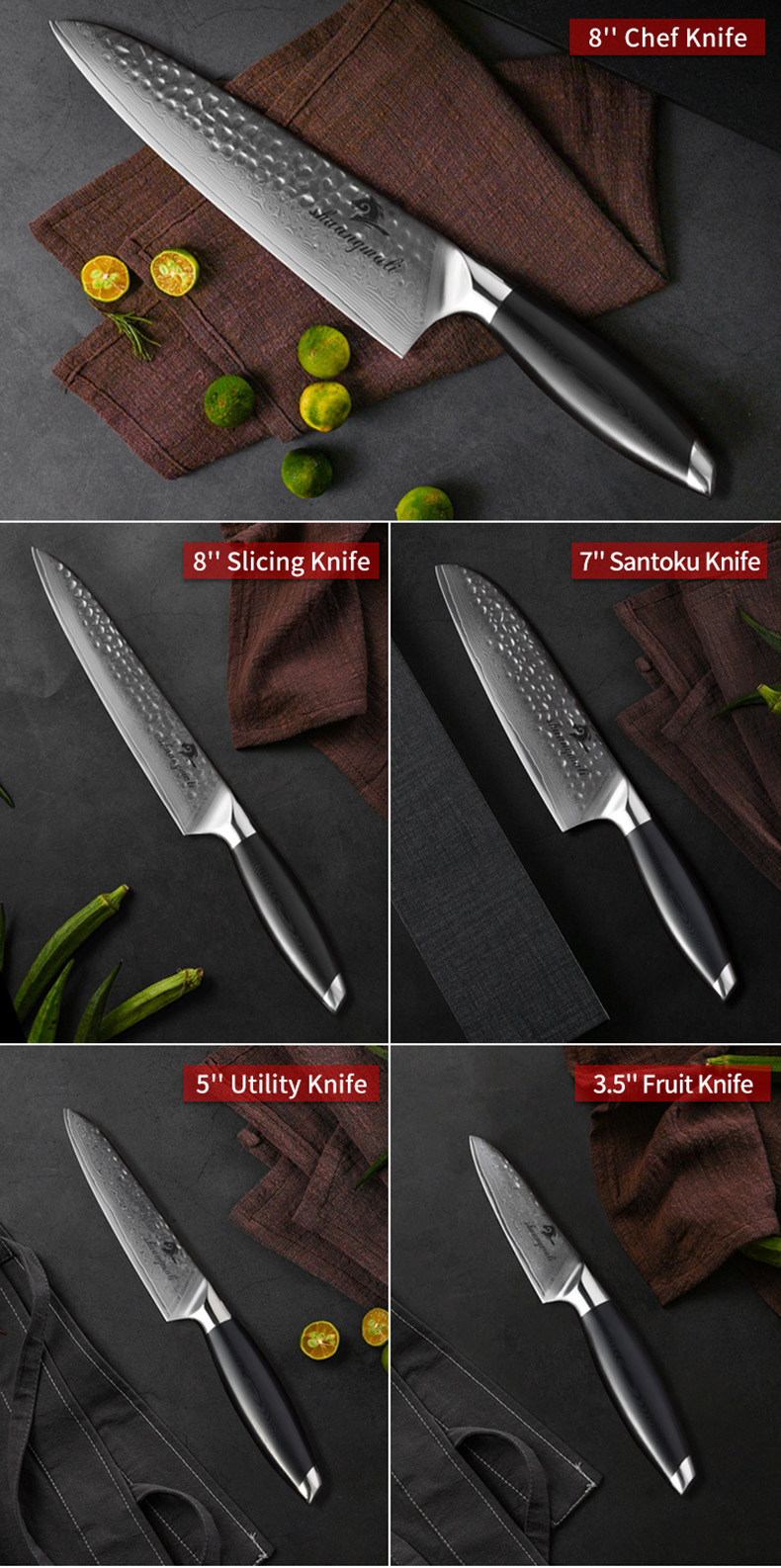 Title 8, Five-piece kitchen knife set with chefs knife ...