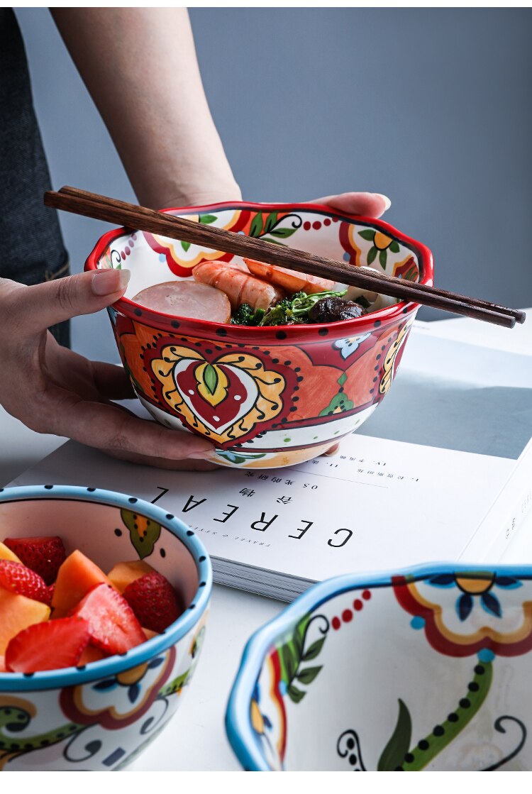 Title 7, Bohemian hand-painted ceramic tableware bowl