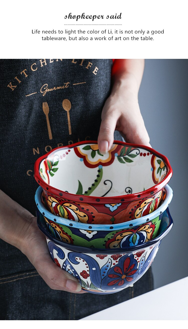 Title 8, Bohemian hand-painted ceramic tableware bowl, p...