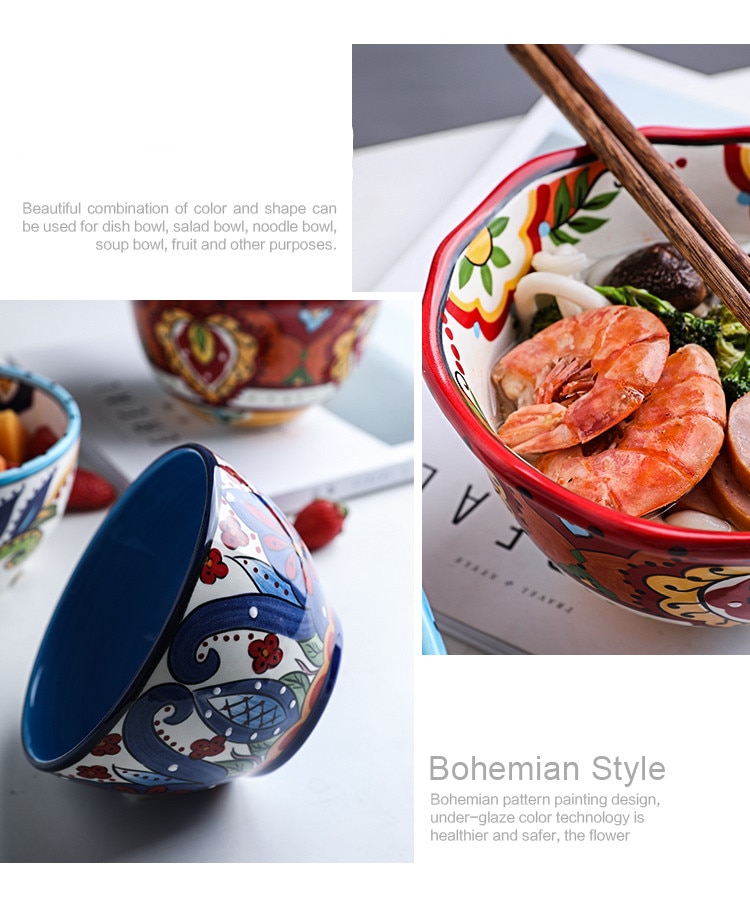 Title 9, Bohemian hand-painted ceramic tableware bowl, p...