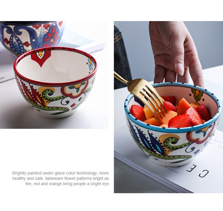 Title 14, Bohemian hand-painted ceramic tableware bowl, p...