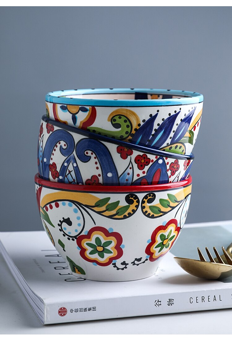 Title 15, Bohemian hand-painted ceramic tableware bowl, p...