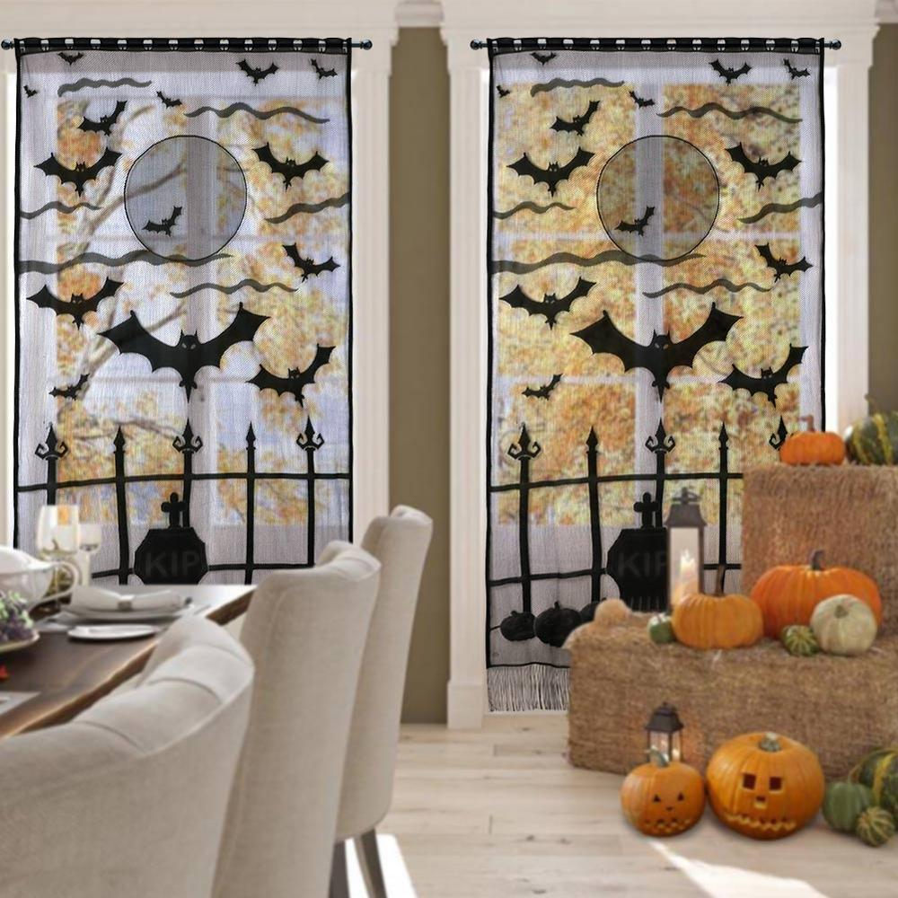 Title 4, Black spider web tablecloth for Halloween. Deco...