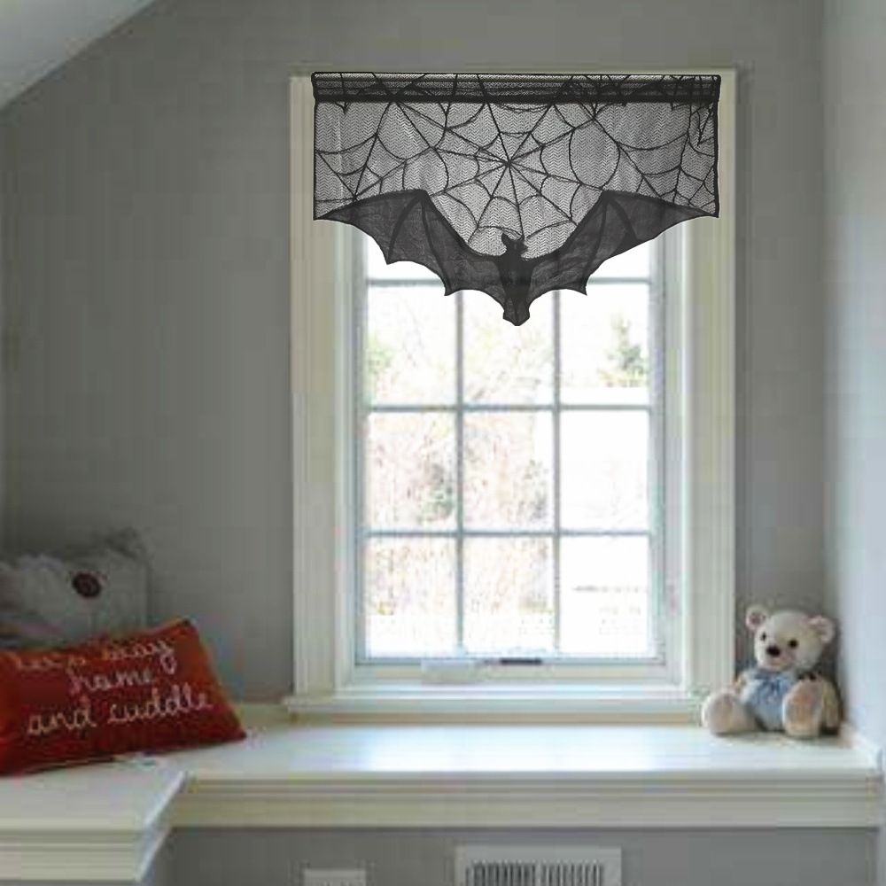 Title 6, Black spider web tablecloth for Halloween. Deco...