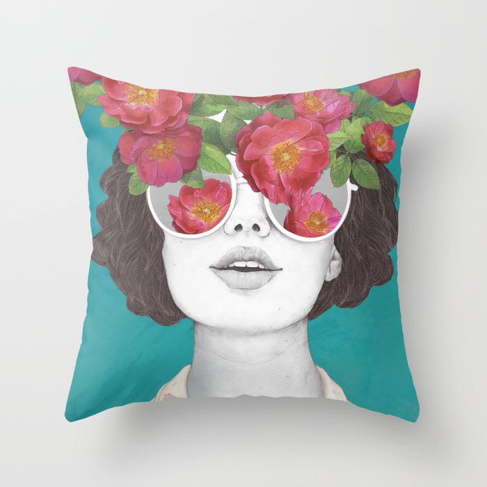 Title 1, Abstract Print Flower Lady Cushion Cover Pillow...