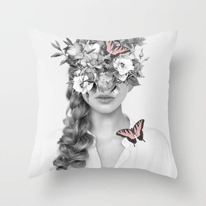 Title 2, Abstract Print Flower Lady Cushion Cover Pillow...